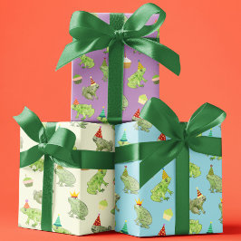 おもしろい誕生日カエル手で可愛い図解入りの、写真付きのカエル ラッピングペーパーシート