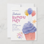 おもしろい誕生日カップケーキバルーン 招待状 (正面)