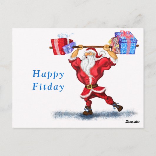 おもしろい誕生日カードボディビルダーサンタとギフト ポストカード (裏面)