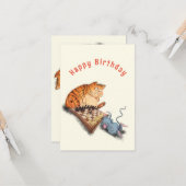 おもしろい誕生日カード猫とマ遊ウスチェス カード (正面/裏面インサイチュ)