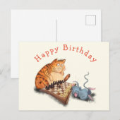 おもしろい誕生日カード猫とマ遊ウスチェス ポストカード (正面/裏面)