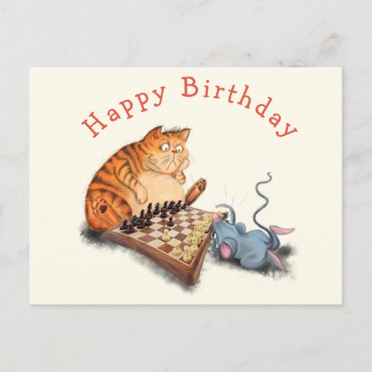 おもしろい誕生日カード猫とマ遊ウスチェス ポストカード (正面)