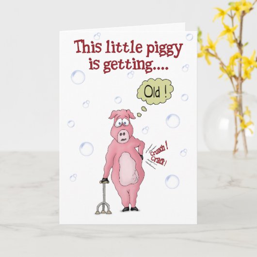 おもしろい誕生日カード:この小さな豚 カード (黄色い花)