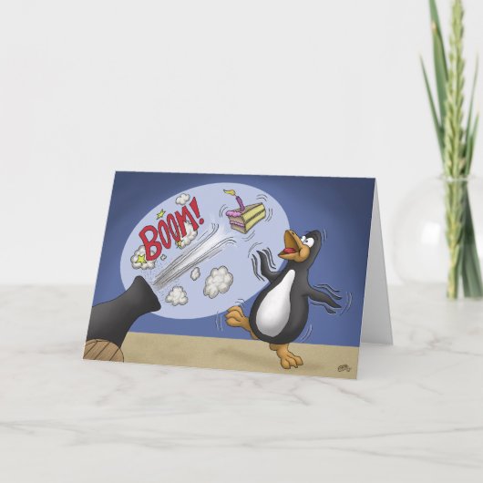 おもしろい誕生日カード:ペンギンケーキ砲 カード (正面)