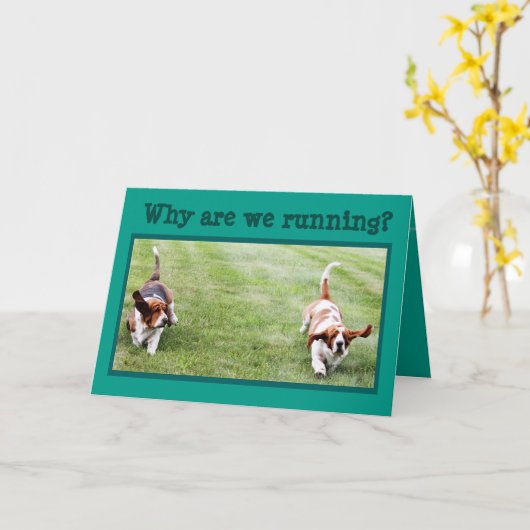 おもしろい誕生日カード/可愛いバセットハウンド&ケーキ カード (黄色い花)