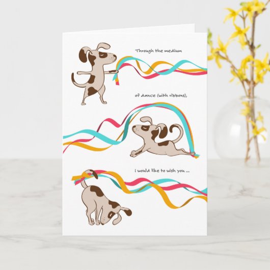 おもしろい誕生日カード – 犬と踊り カード (黄色い花)