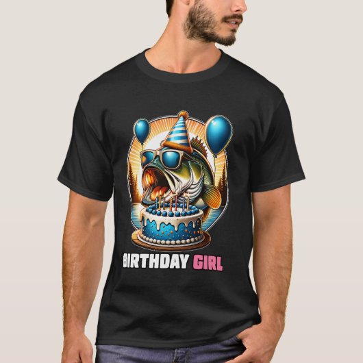 おもしろい誕生日ガール釣り好きの誕生日Tシャツ 誕生日パーティー Tシャツ (正面)