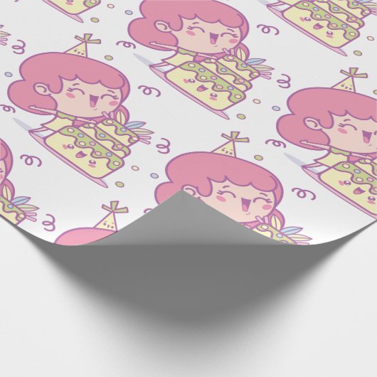 おもしろい誕生日ギフトラップケーキ&ハットガールテーマ ラッピングペーパー (角)