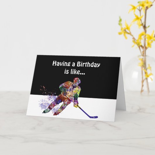 おもしろい誕生日ショートハンドゴールホッケー カード (黄色い花)