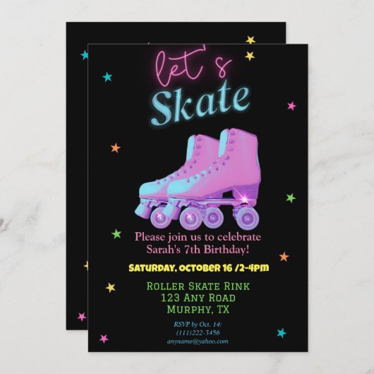 おもしろい誕生日スケートパーティー招待状 招待状 (正面/裏面)