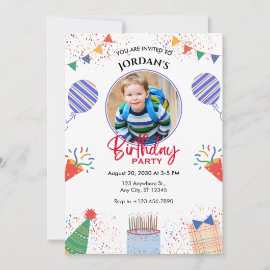 おもしろい誕生日パーティーの色彩風船 招待状 (正面)
