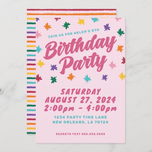 おもしろい誕生日パーティーへの招待 招待状 (正面/裏面)