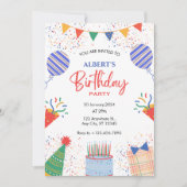 おもしろい誕生日パーティー色鮮やかな風船 招待状 (正面)