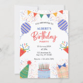 おもしろい誕生日パーティー色鮮やかな風船 招待状 (正面)