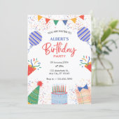 おもしろい誕生日パーティー色鮮やかな風船 招待状 (スタンド正面)