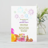 おもしろい誕生日パーティー色鮮やかな風船 招待状 (スタンド正面)