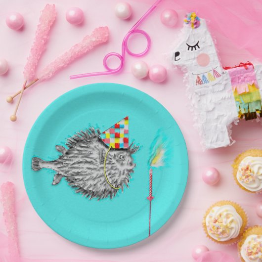 おもしろい誕生日フグパーティー ペーパープレート (パーティー)