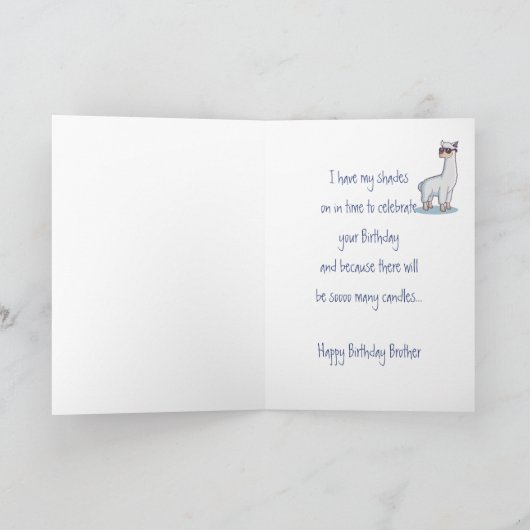 おもしろい誕生日ブラザーエイジラマ動物 カード (内部)