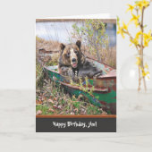 おもしろい誕生日ベアーインボート カード (黄色い花)