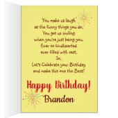 おもしろい誕生日ボーイブルーパーソナライズされた/黄 (内側 (右))