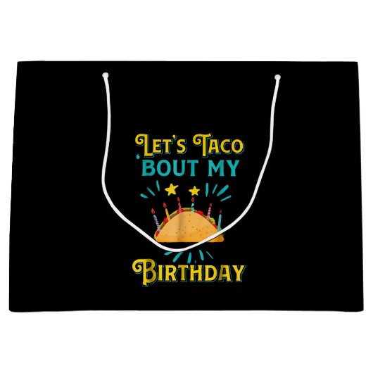 おもしろい誕生日レッツタコウオマイ誕生日タコ ラージペーパーバッグ (正面)