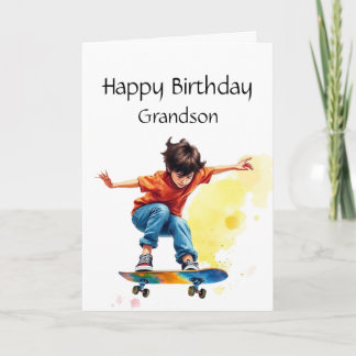 おもしろい誕生日孫少年オンザスケートボード カード