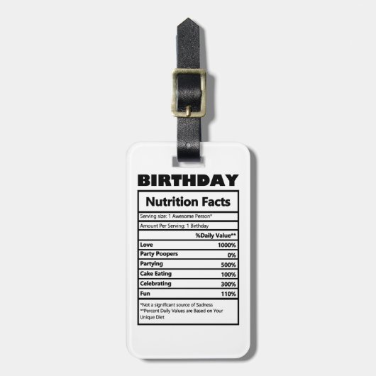 おもしろい誕生日栄養ファクトはがき ラゲッジタグ (正面縦)