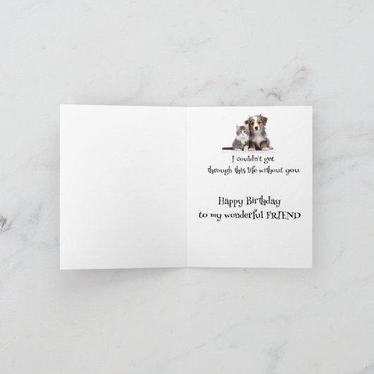 おもしろい誕生日素敵な友人かわいい猫犬 カード (内部)