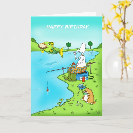 おもしろい誕生日釣り人札 カード (黄色い花)