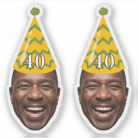 おもしろい誕生日顔とパーティーハットとカスタム年齢 シール (正面)