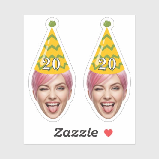 おもしろい誕生日顔とパーティーハットとカスタム年齢 シール (シート)