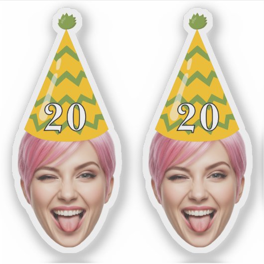 おもしろい誕生日顔とパーティーハットとカスタム年齢 シール (正面)