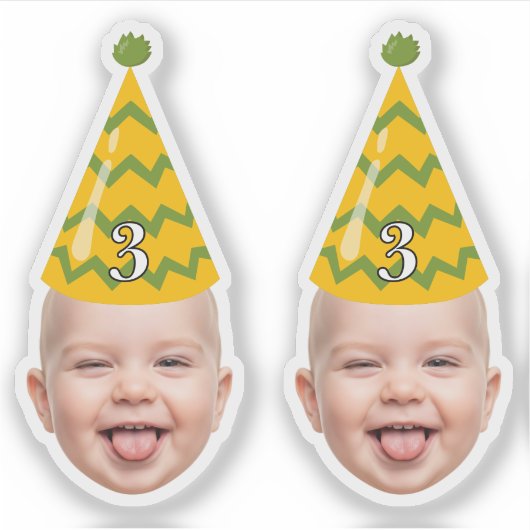 おもしろい誕生日顔とパーティーハットとカスタム年齢 シール (正面)