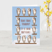 おもしろい誕生日、奇妙なフクロウ カード (黄色い花)