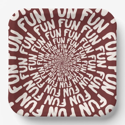 おもしろい語繰り返しスパイラルクリームバーガンディーレッド紙 ペーパープレート (正面)