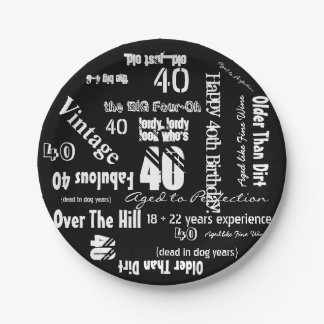 おもしろい諺40thバースデーブラック ペーパープレート