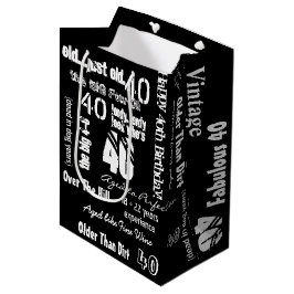 おもしろい諺40thバースデーブラック ミディアムペーパーバッグ