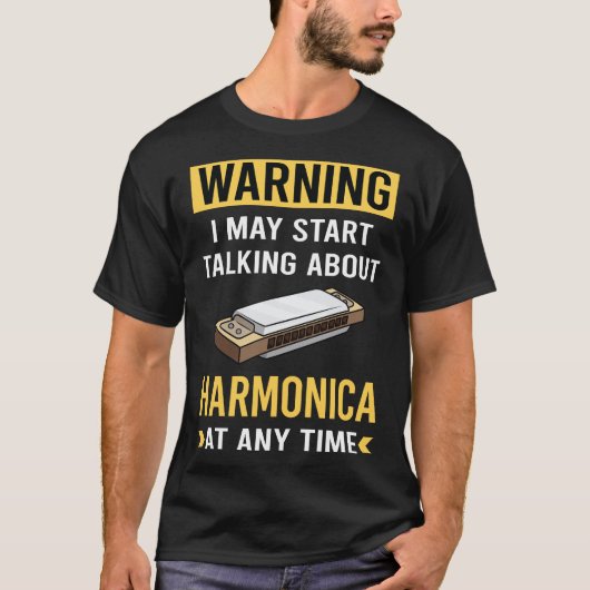 おもしろい警告ハーモニカ口器 Tシャツ (正面)
