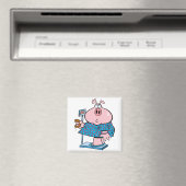おもしろい豚がダイエット食べ物のドーナツに乗る マグネット (インサイチュ (食洗機))