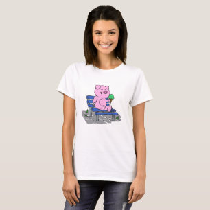 おもしろい豚のア食べ物イスクリーム 背景色を選択 Tシャツ