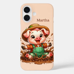 おもしろい豚の恋人があなたの名前を追加 iPhone 16ケース