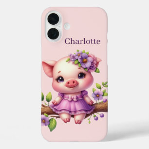 おもしろい豚の恋人があなたの名前を追加 iPhone 16 PLUSケース