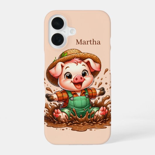 おもしろい豚の恋人があなたの名前を追加 iPhone 16ケース (裏面)