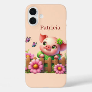おもしろい豚の恋人が16あなたの名前を追加 iPhone 16 PLUSケース