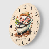 おもしろい豚スティ追加文字バスルーム ラージ壁時計 (傾斜)