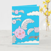 おもしろい豚飛んでいると子牛の編集可能 カード (黄色い花)