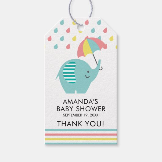 おもしろい象ベビーシャワーお気に入りプレゼントラベル ギフトタグ (正面)