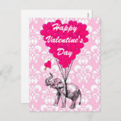 おもしろい象愛ハートのバレンタイン シーズンポストカード (正面/裏面)