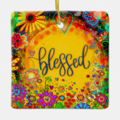 おもしろい賛美カラフルかわいらしフローラ セラミックオーナメント (正面)