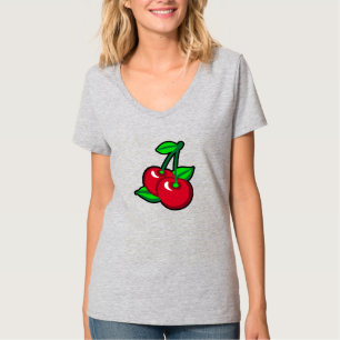 おもしろい赤いグリーン ブラック チェリー フルーツ ポップアート Tシャツ